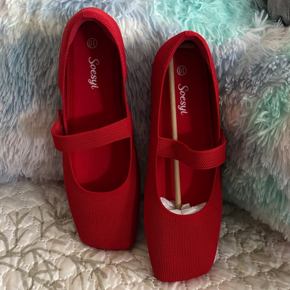 Red Mary Jane Flats - Women's Lightweight Slip-On